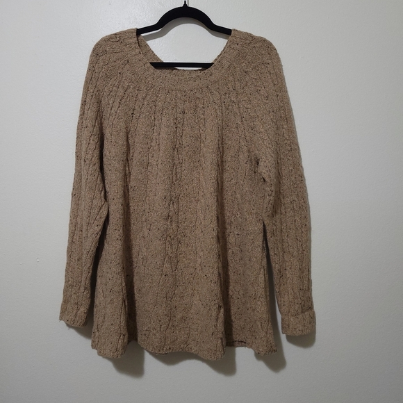 J.Jill Cable Knit Sweater Long Slouchy Wool Blend Brown Oatmeal Color Sz Medium - Picture 1 of 13